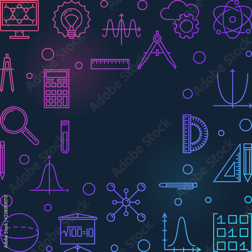 STEM square colored frame - vector education concept outline illustration on dark background