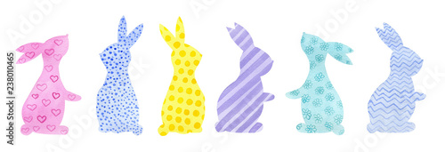 Wall Mural Watercolor colorful hand drawn Easter bunny with ornament