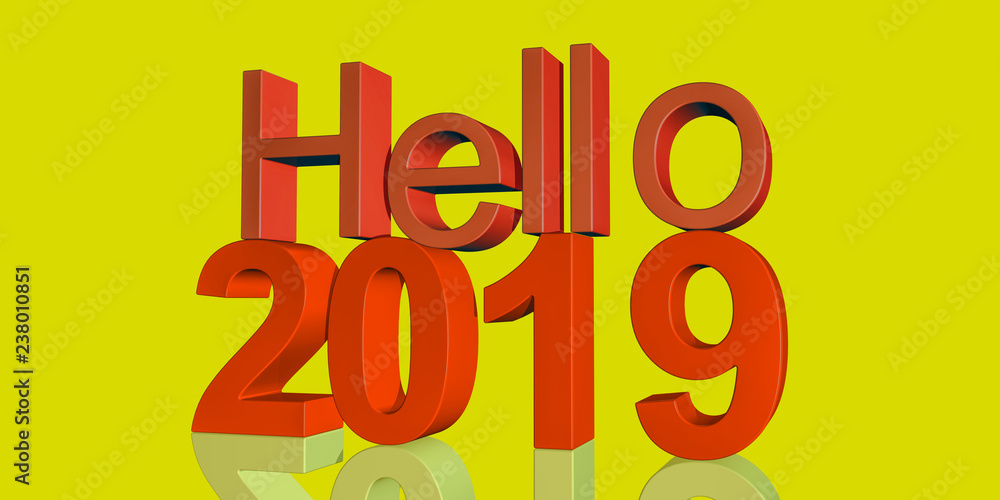3d illustration of Hello 2019 for new year 2019 3d illustration of Hello 2019 for new year 2019