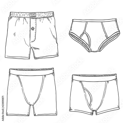 Vector Set of Sketch Mens Pants. Male Underwear.