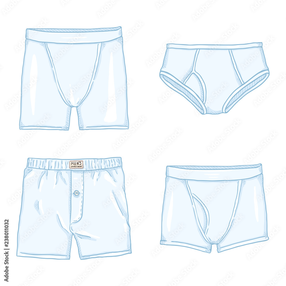 Vector Set of Cartoon White Mens Pants. Male Underwear. Stock Vector |  Adobe Stock