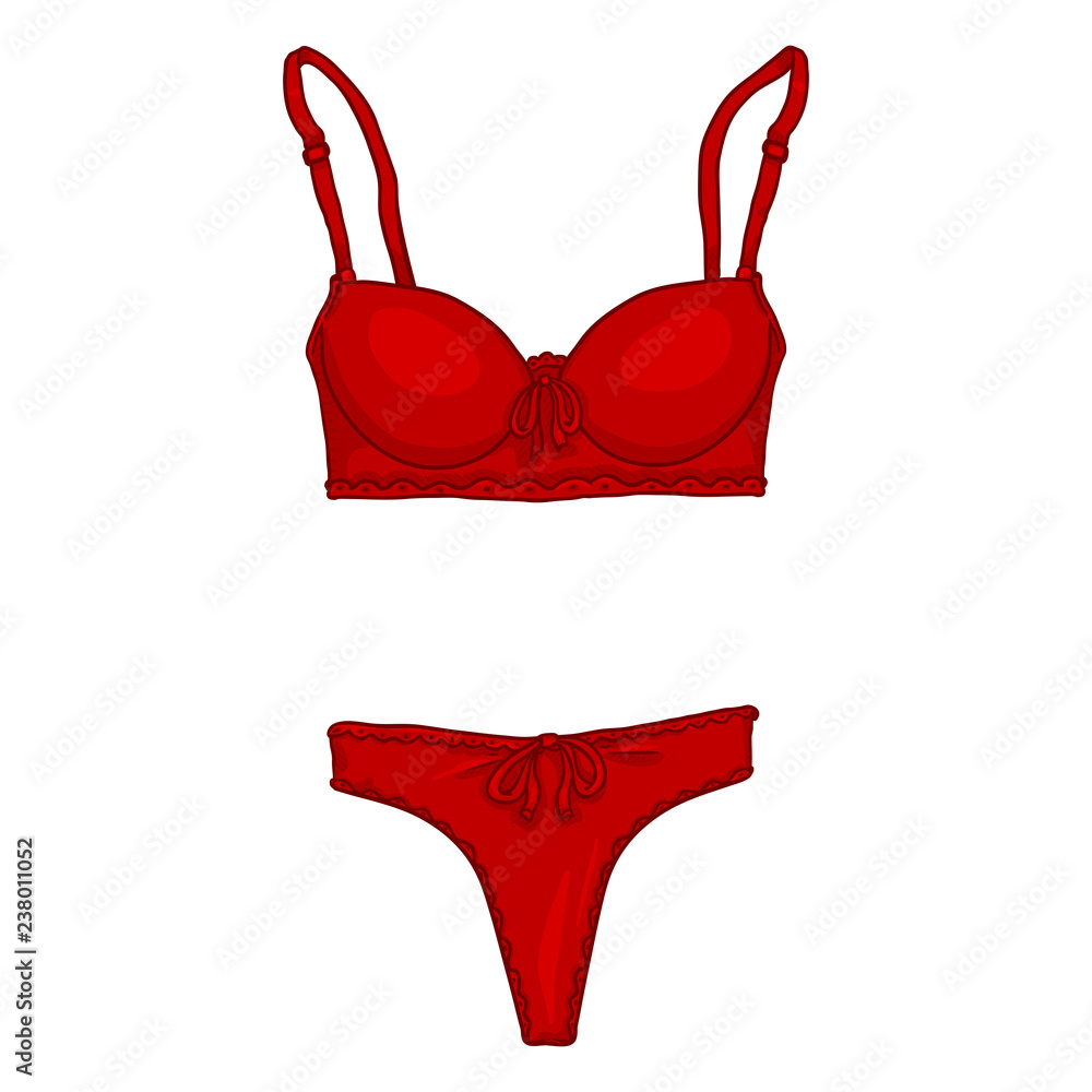 Vector Cartoon Red Women Lingerie. Female Bra and Panties. Stock Vector