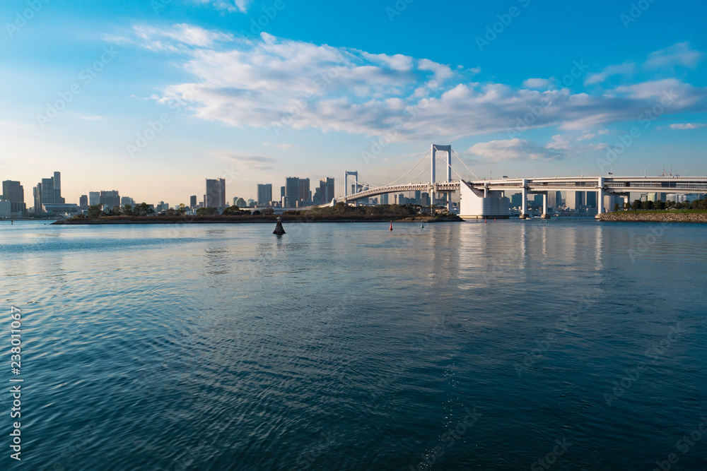 Tokyo Bay with a view of the Tokyo skyline and Bridge