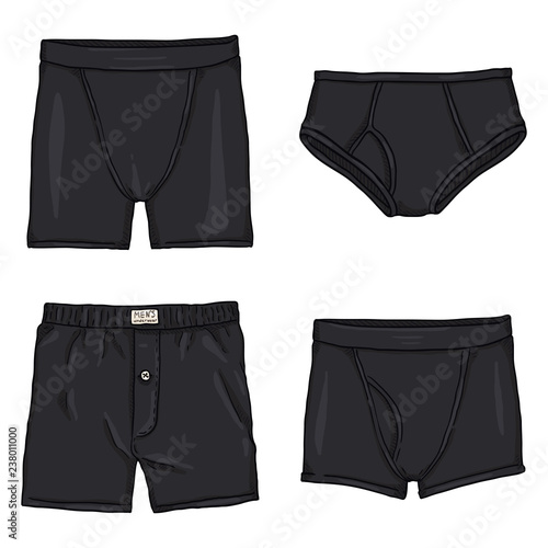 Vector Set of Cartoon Black Mens Pants. Male Underwear.
