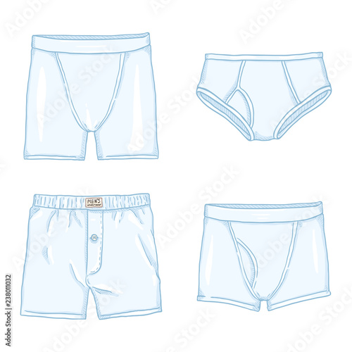 Vector Set of Cartoon White Mens Pants. Male Underwear.