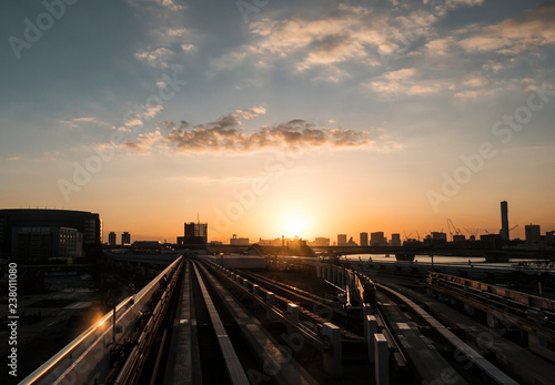Sunset seen from Automatic train in Tokyo, Japan © mark0147