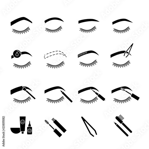 Eyebrows shaping glyph icons set