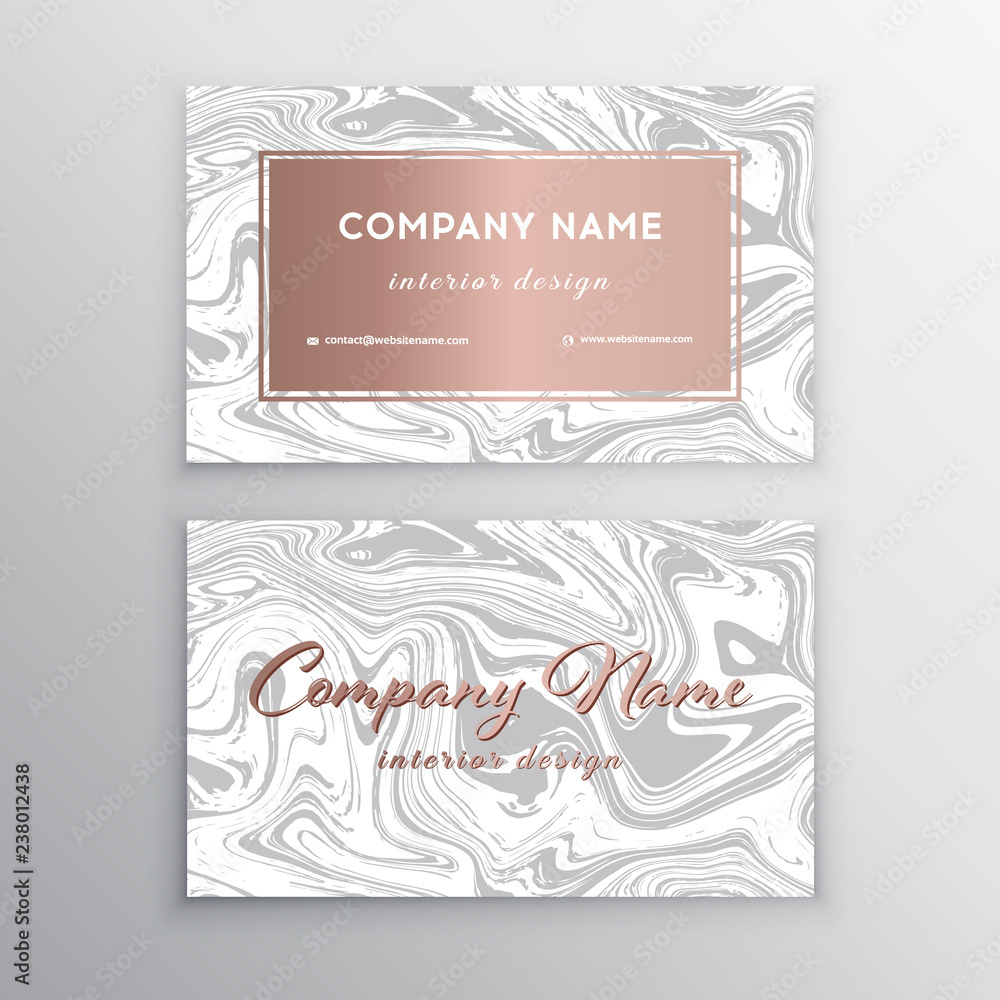 Luxury business card with marble texture and geometric line.