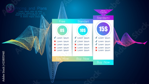 Pricing List with 3 Versions Comparison, pricing and plans landing page, and wave sound background