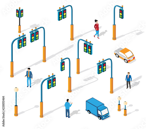 Set of city isometric traffic