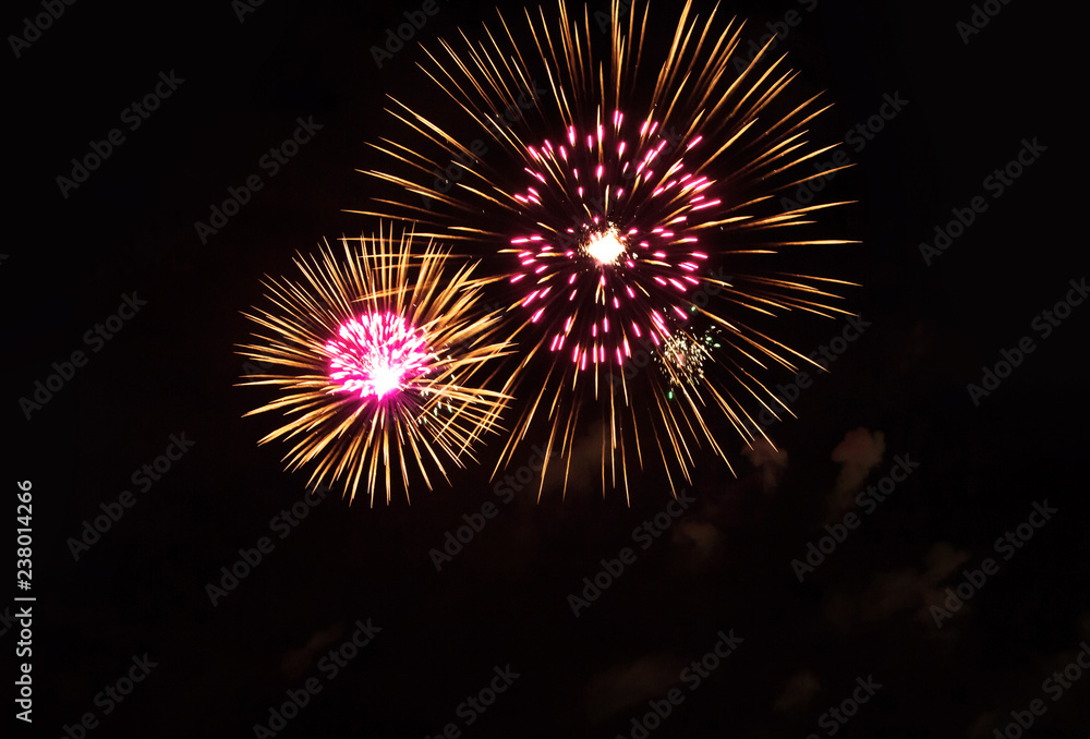Yellow and red fireworks isolated on black background Yellow and red fireworks isolated on black background