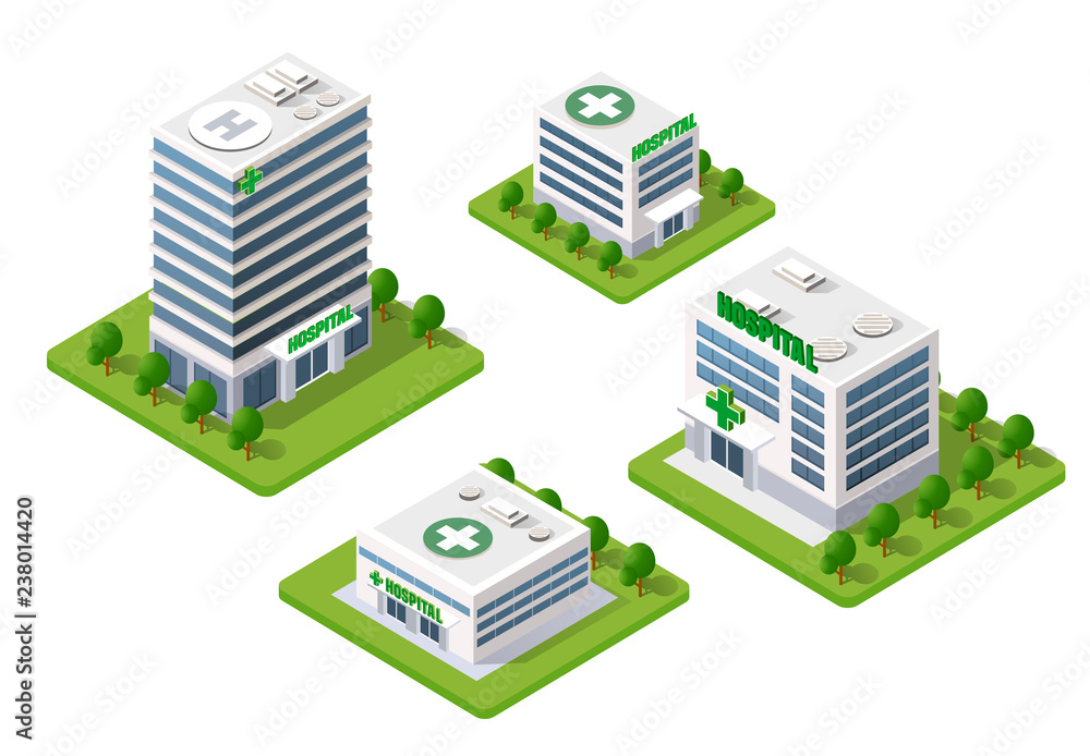 Hospital Isometric 3d Building Hospital Isometric 3d Building
