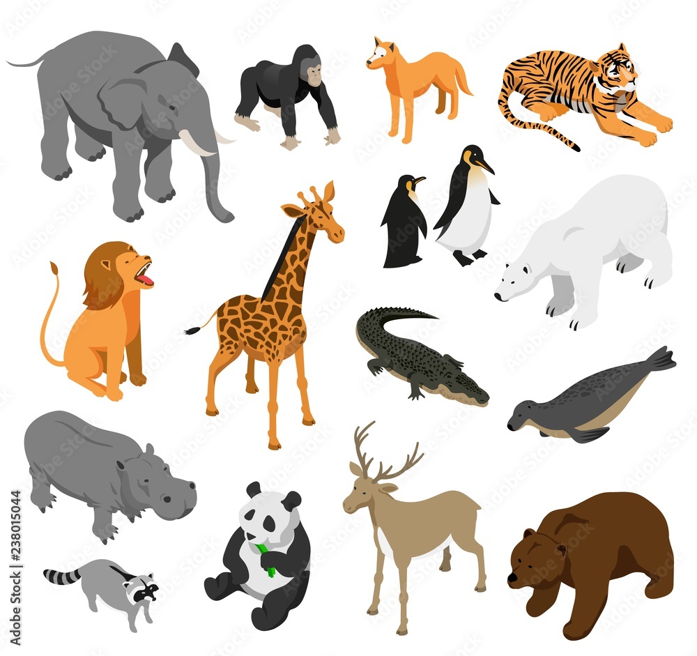 Zoo Animals Isometric Set