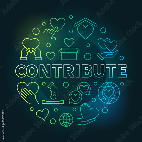 Contribute round vector colorful illustration in thin line style on dark background