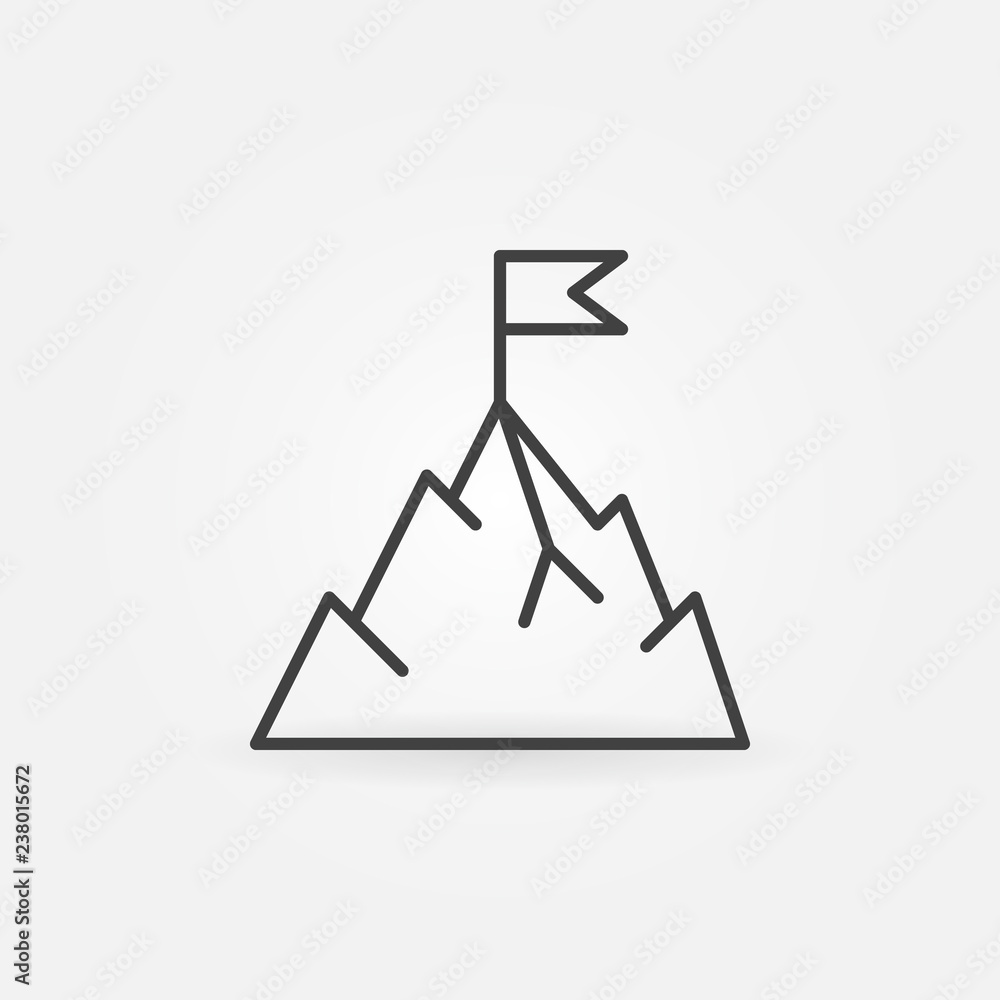 Mountain with flag vector icon or design element in thin line style Mountain with flag vector icon or design element in thin line style