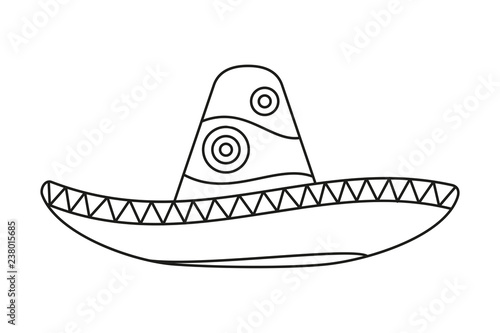 Line art black and white mexican hat