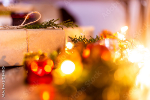 Christmas gift boxes with lights. Luxury New Year gift. Christmas gift. Christmas background with gift box. Christmastime celebration