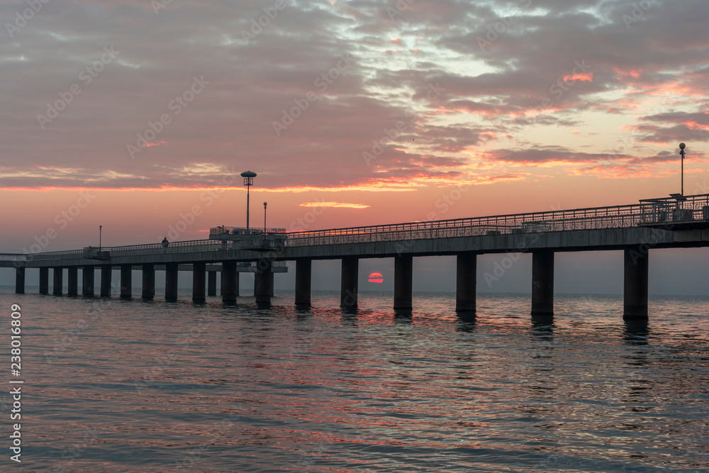 Beautiful sunrise of the sea bridge