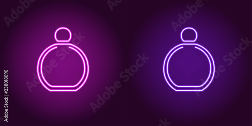 Neon perfume bottle, glowing icon. Vector sign