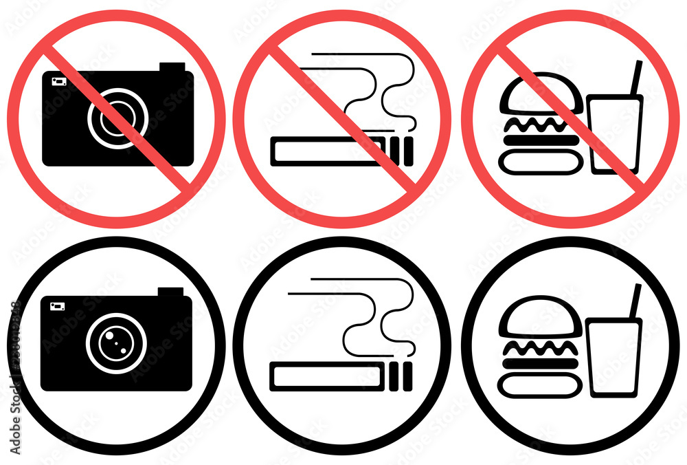 アイコン素材 カメラ撮影 喫煙 禁煙 飲食 マーク 禁止マーク 利用 利用禁止 イラスト 注意 Stock ベクター Adobe Stock