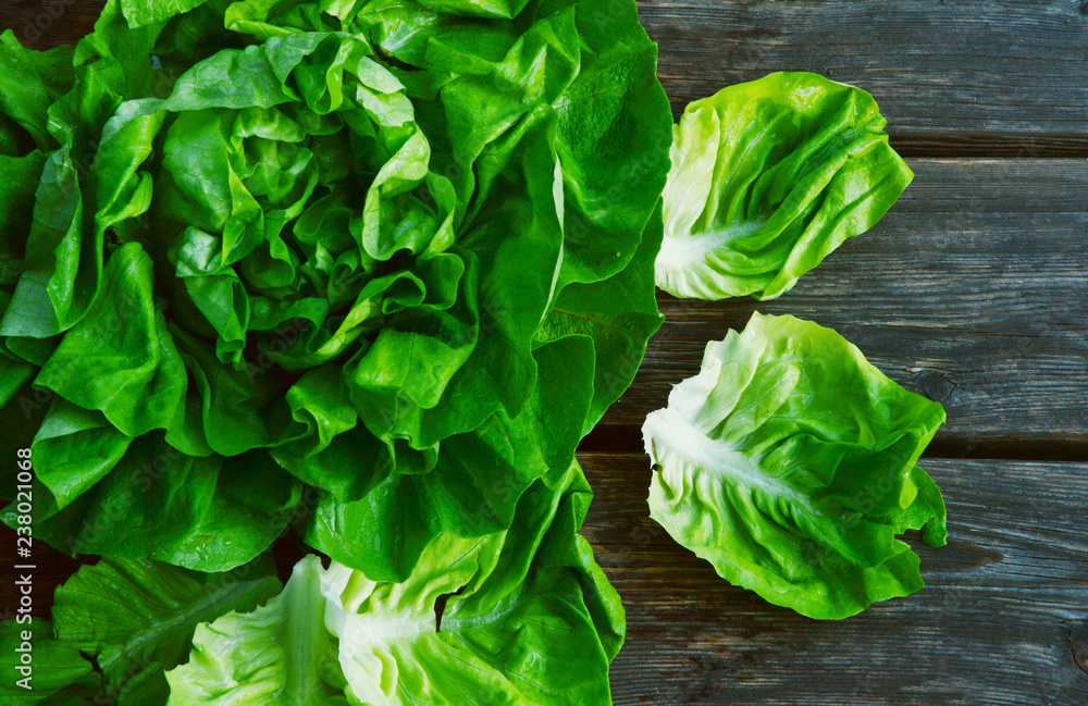 Φωτογραφία colorful and fresh of Butterhead lettuce with shadow on wooden background