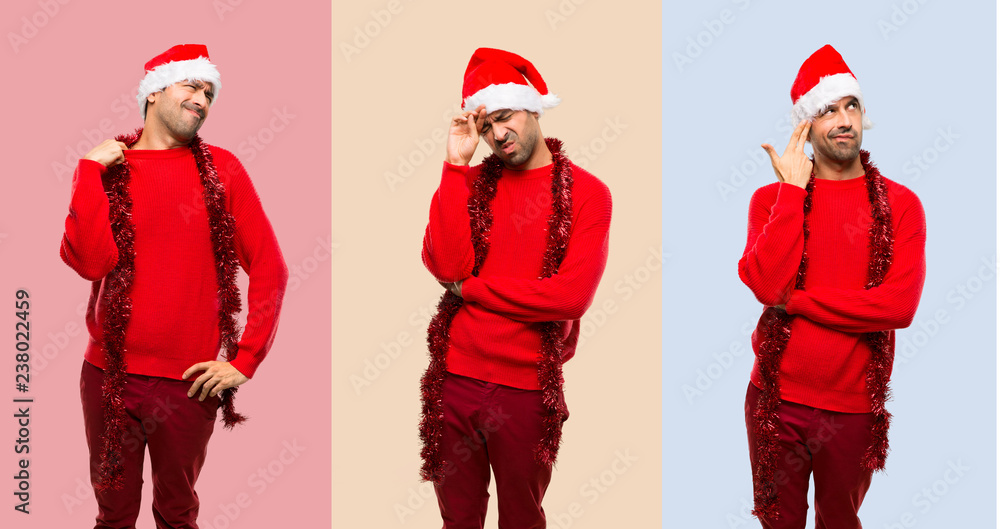 Set of Man with red clothes celebrating the Christmas holidays with tired and sick expression Set of Man with red clothes celebrating the Christmas holidays with tired and sick expression