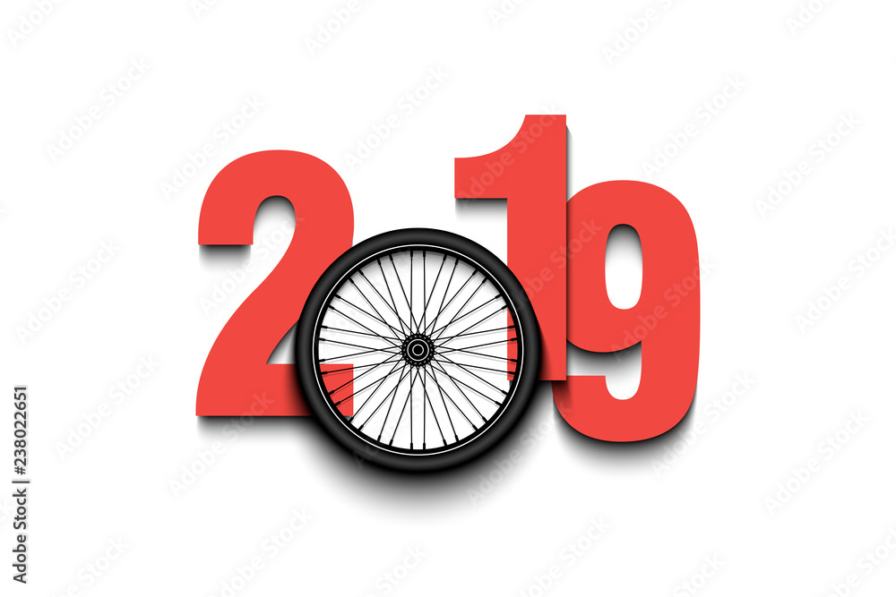 New Year numbers 2019 and bicycle wheel New Year numbers 2019 and bicycle wheel