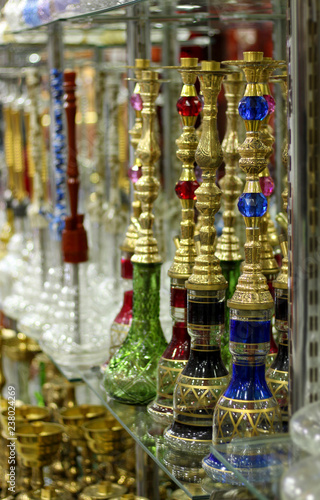 Traditional colorful and golden hookah