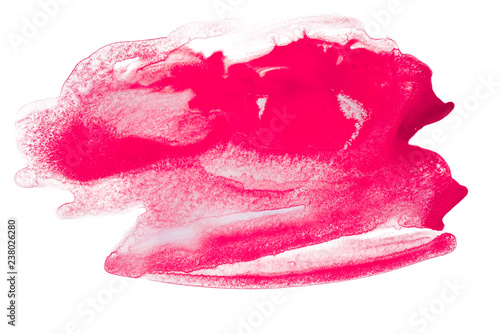 redred watercolor stain with paper texture on white background isolated. hand drawing. photo