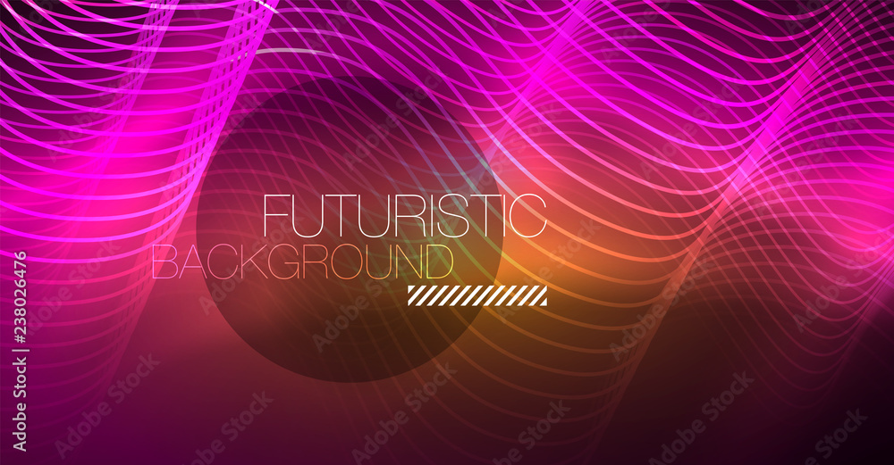 Abstract shiny glowinng color wave design element on dark background - science or technology concept Abstract shiny glowinng color wave design element on dark background - science or technology concept