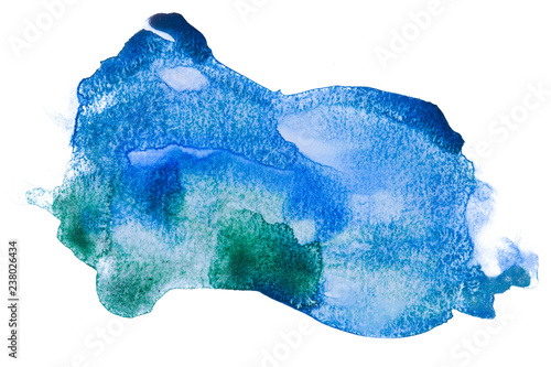 Bluewatercolor stain on white background isolated Blue water stains with paint. hand drawing. photo