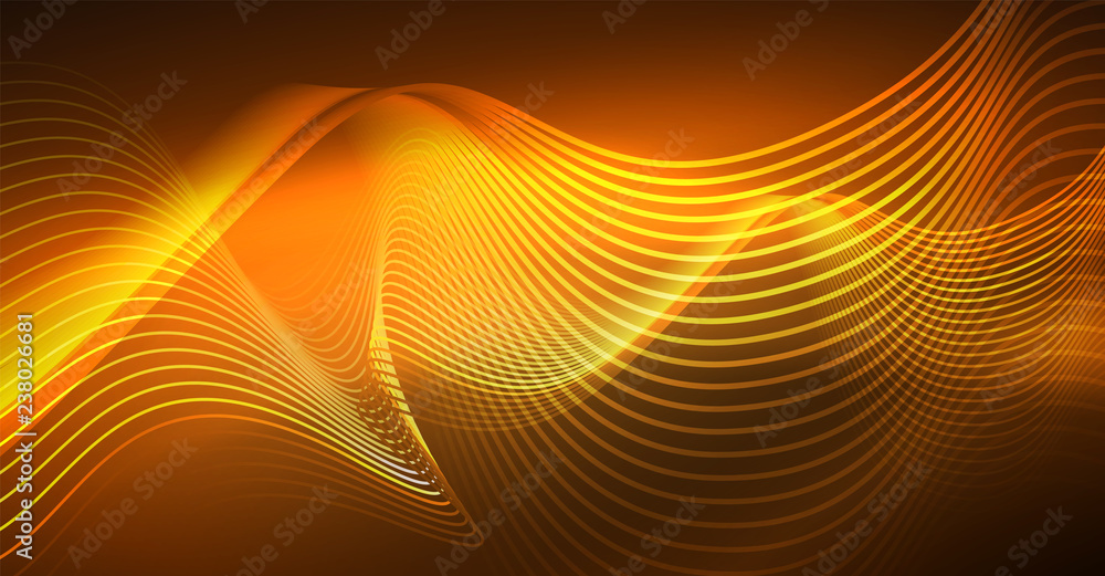 Abstract shiny glowinng color wave design element on dark background - science or technology concept Abstract shiny glowinng color wave design element on dark background - science or technology concept