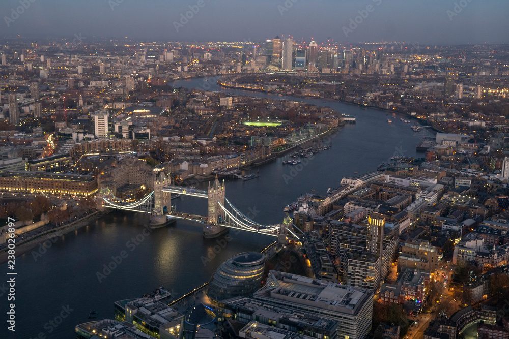 London Panorama View, River Thames and Tower Bridge