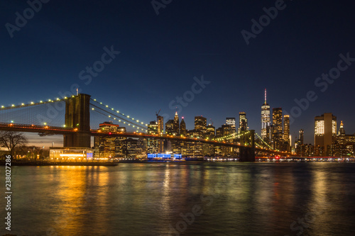 Manhatan and Brooklyn Bridge at Night. New York City, United States of America