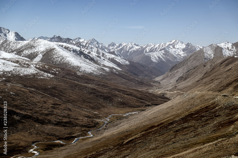 Landscape of snow capped mountain range. A view from Babusar Pass. Khyber Pakhtunkhwa, Gilgit Baltistan, Pakistan