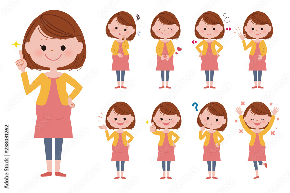妊婦さんの表情イラストセット Stock Vector Adobe Stock