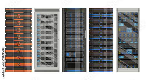 Set of Network Servers in Flat Design