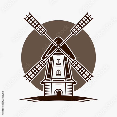 Windmill colored vector brown illustration