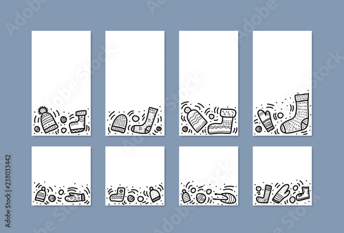 Warm socks, beanies set. Vector illustration.