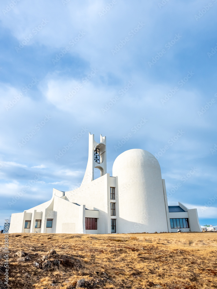 Stykkisholmur church on hill, Iceland Stykkisholmur church on hill, Iceland