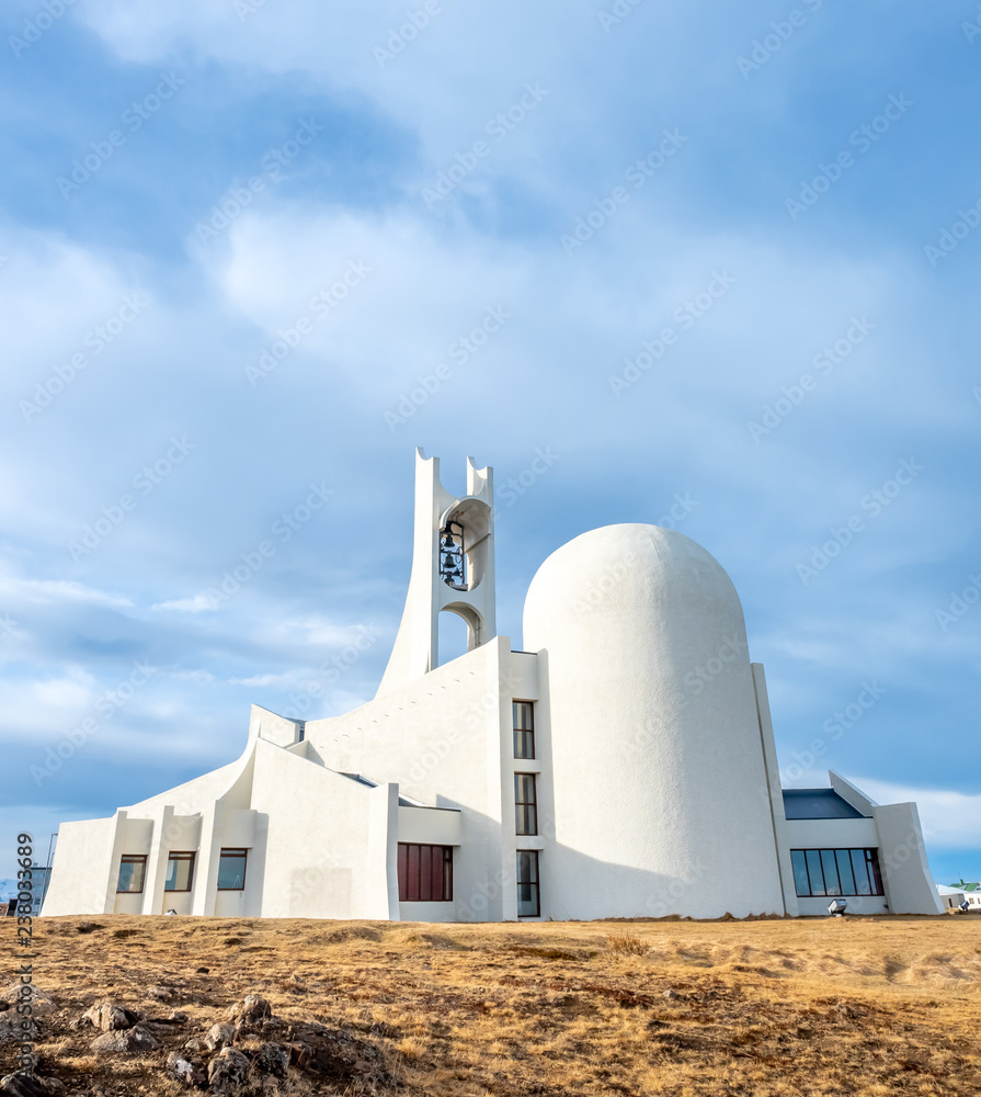 Stykkisholmur church on hill, Iceland Stykkisholmur church on hill, Iceland