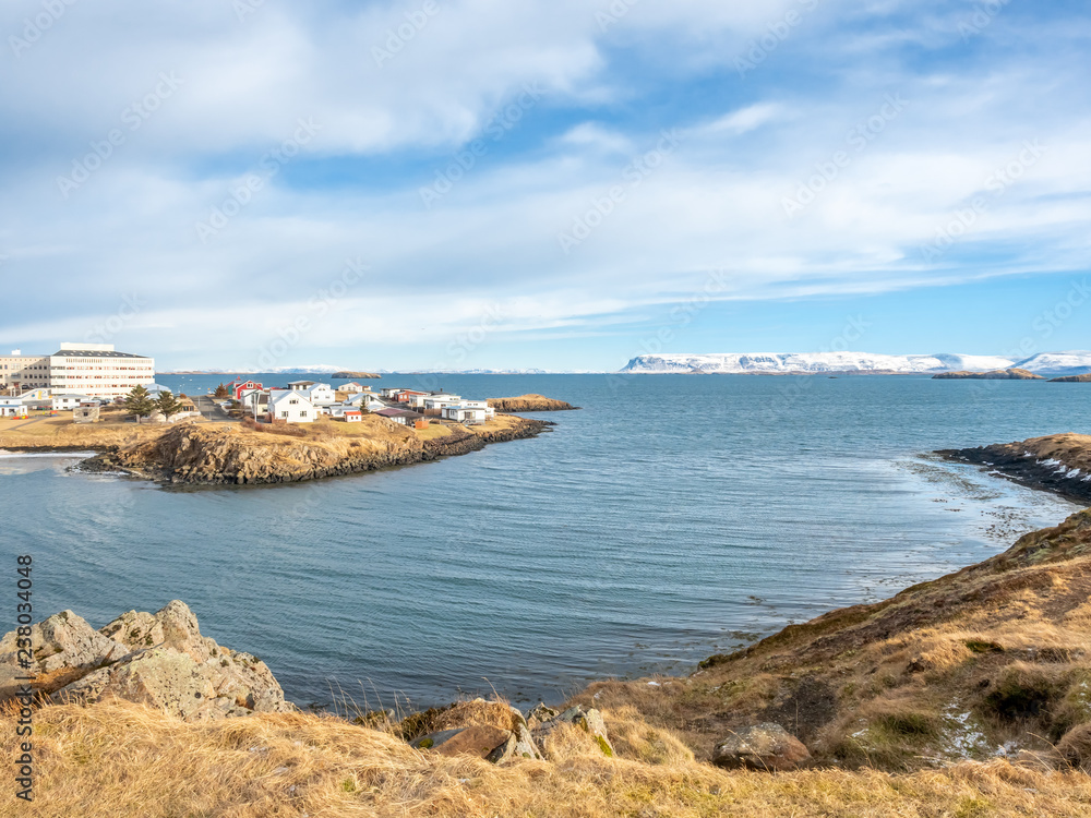 Seascape view at Stykkisholmur church hill, Iceland