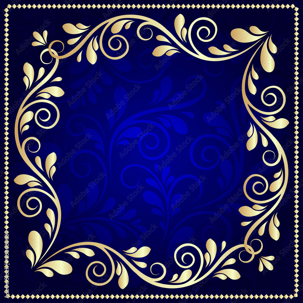 Luxurious gold pattern frame on a dark blue background Luxurious gold pattern frame on a dark blue background