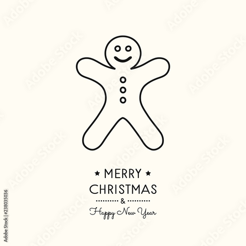Christmas decoration with wishes and hand drawn gingerbread cookie. Vector.