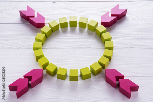 Business logo circle from wooden blocks.