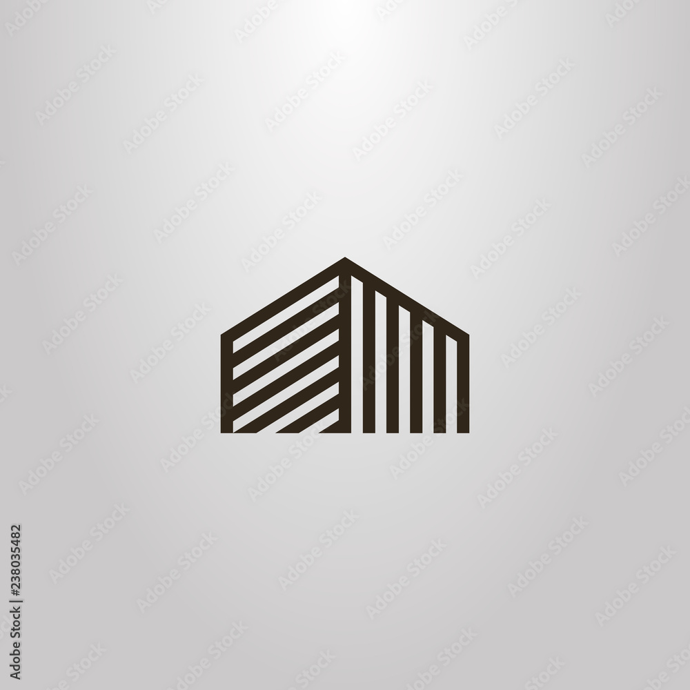 Obraz premium black and white simple vector geometric abstract line art outline sign top of high-rise building or other house