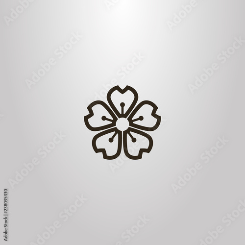 black and white simple vector line art outline sign of five-leaf cherry flower