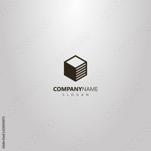 black and white simple vector flat art geometric outline logo of cubical shape