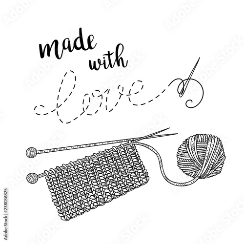 Vector card knitting theme with yarn and lettering