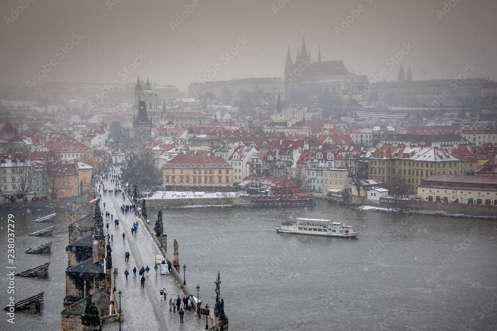 PRAGUE, CZECH REPUBLIC - FEBRUARY 19, 2013: the Saint Charles bridge